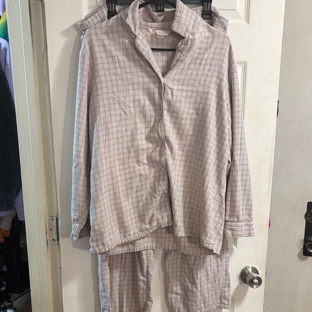 Victoria's Secret Cream and Purple Plaid Pajama Top